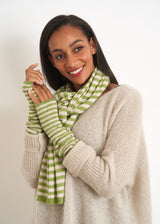 Cream and green stripe cashmere scarf