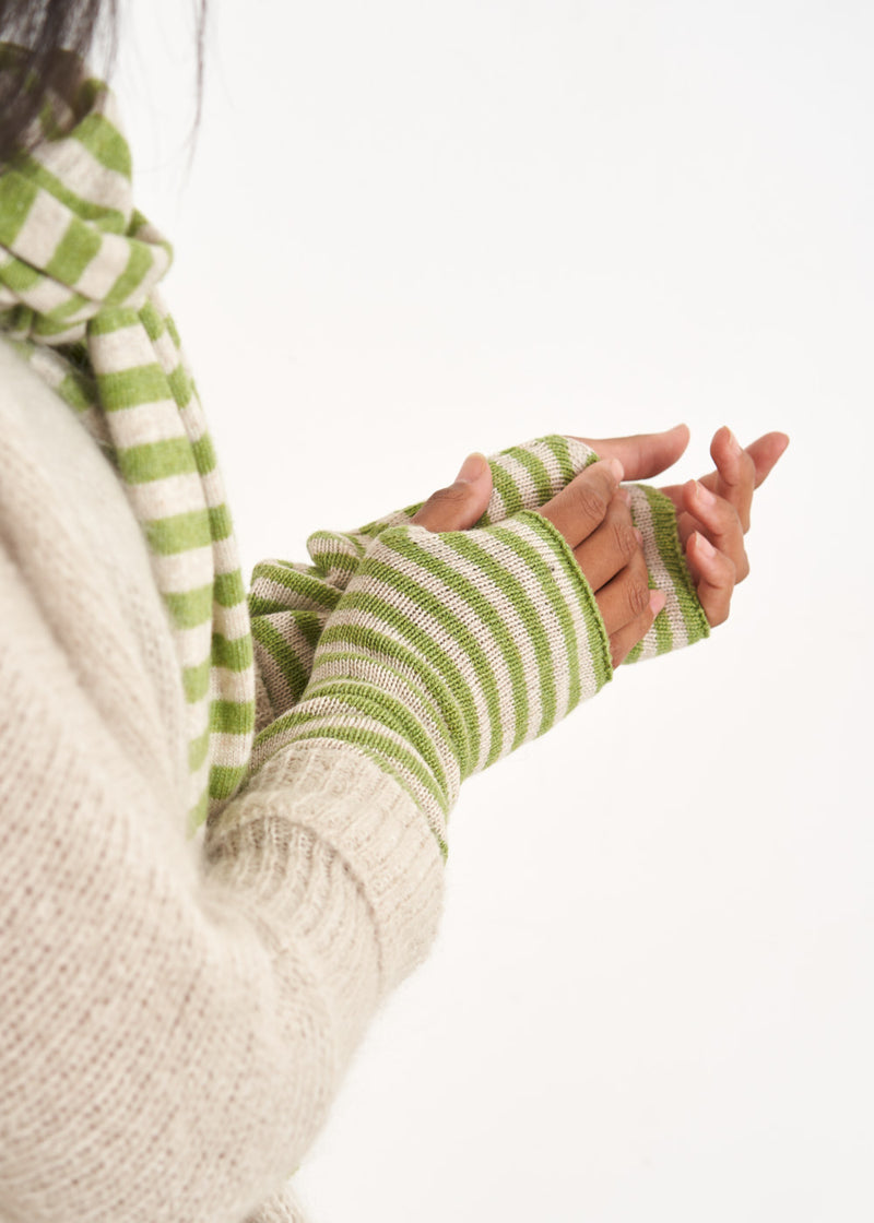 Green stripe cashmere wristwarmers