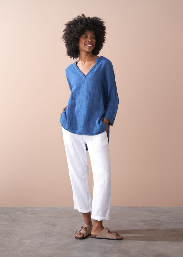 Bright blue cheesecloth cotton top
