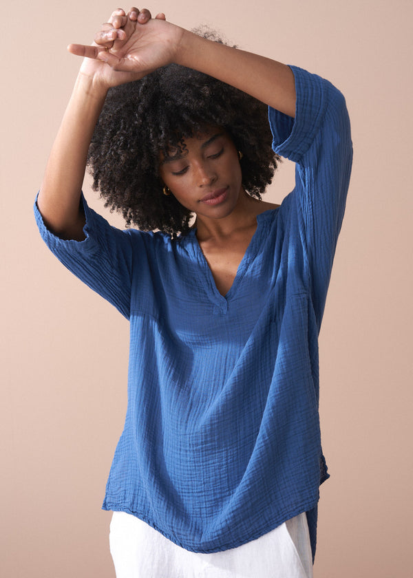 Bright blue cheesecloth cotton top
