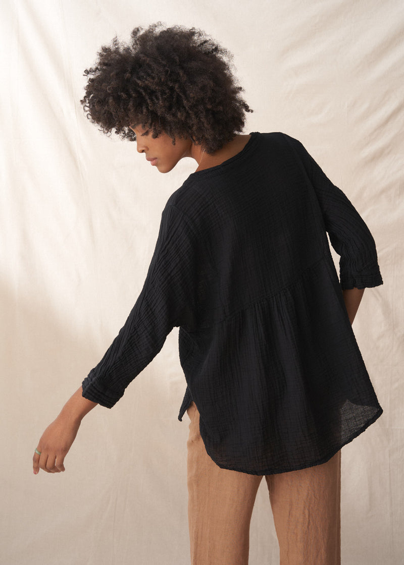 Black linen smock top