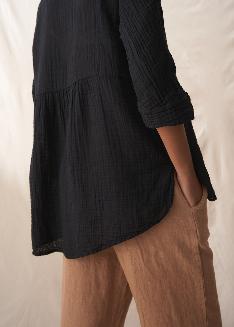 Black linen smock top