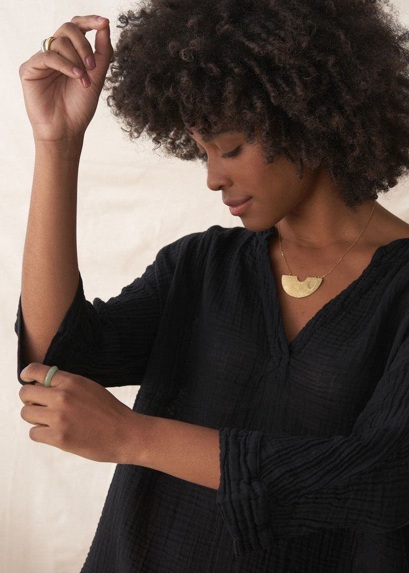 Black linen smock top