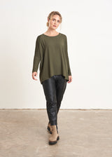 Khaki green jersey long sleeve top