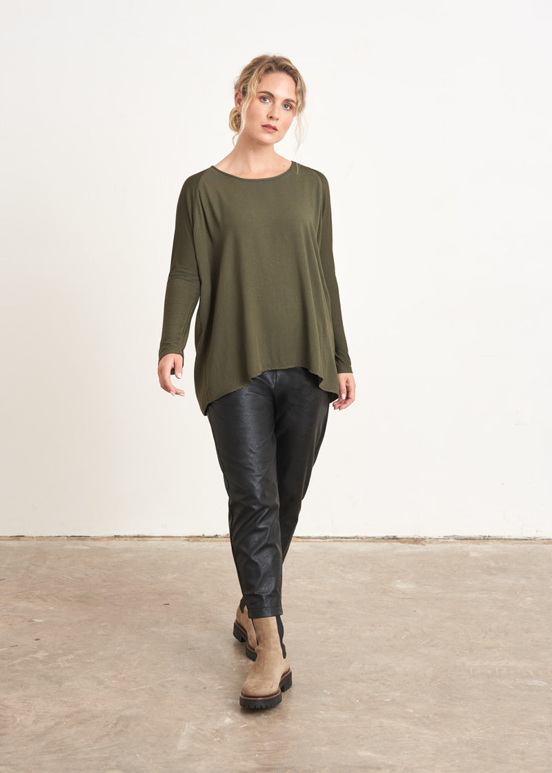 Khaki green jersey long sleeve top