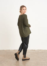 Khaki green jersey long sleeve top
