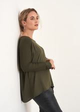 Khaki green jersey long sleeve top