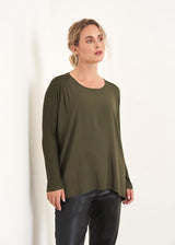 Khaki green jersey long sleeve top