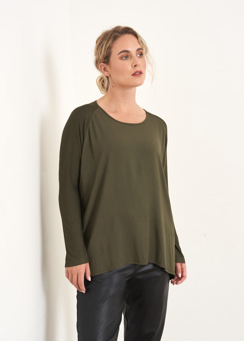 Khaki green jersey long sleeve top