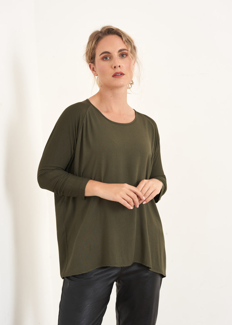 Khaki green jersey long sleeve top