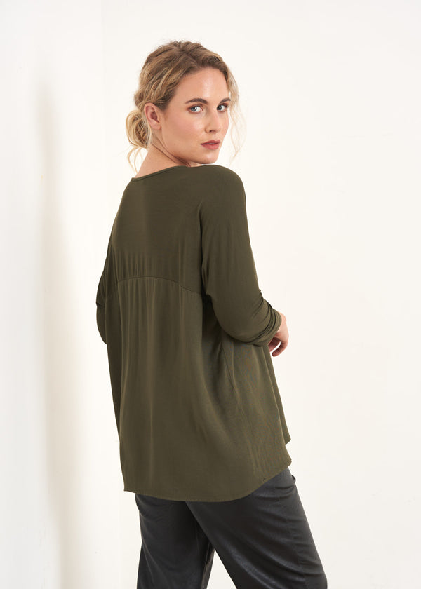 Khaki green jersey long sleeve top