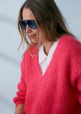 Oversized aviator sunglasses with blue frames