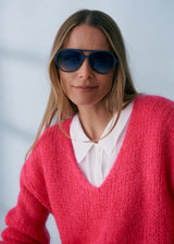 Oversized aviator sunglasses with blue frames