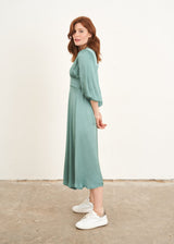 Aqua satin midi dress