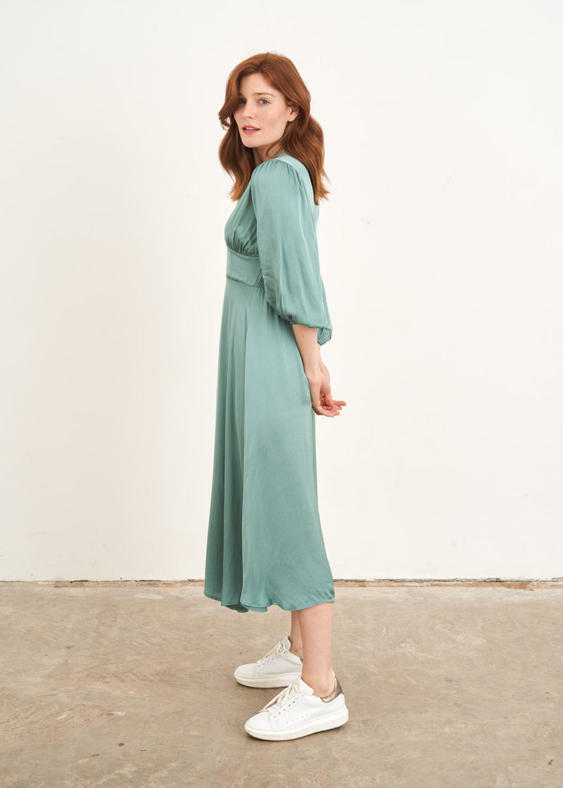 Aqua satin midi dress