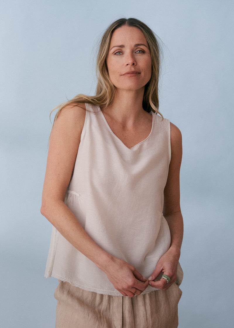 Silk blend peplum vest top