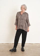 Leopard print satin button up shirt