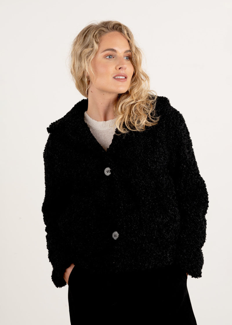 Black boucle short jacket