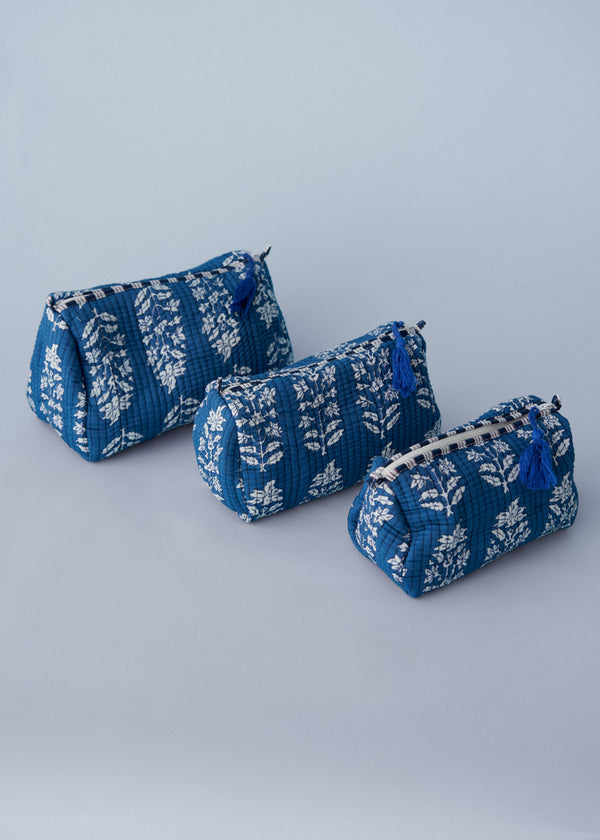 Blue and white floral cotton washbag