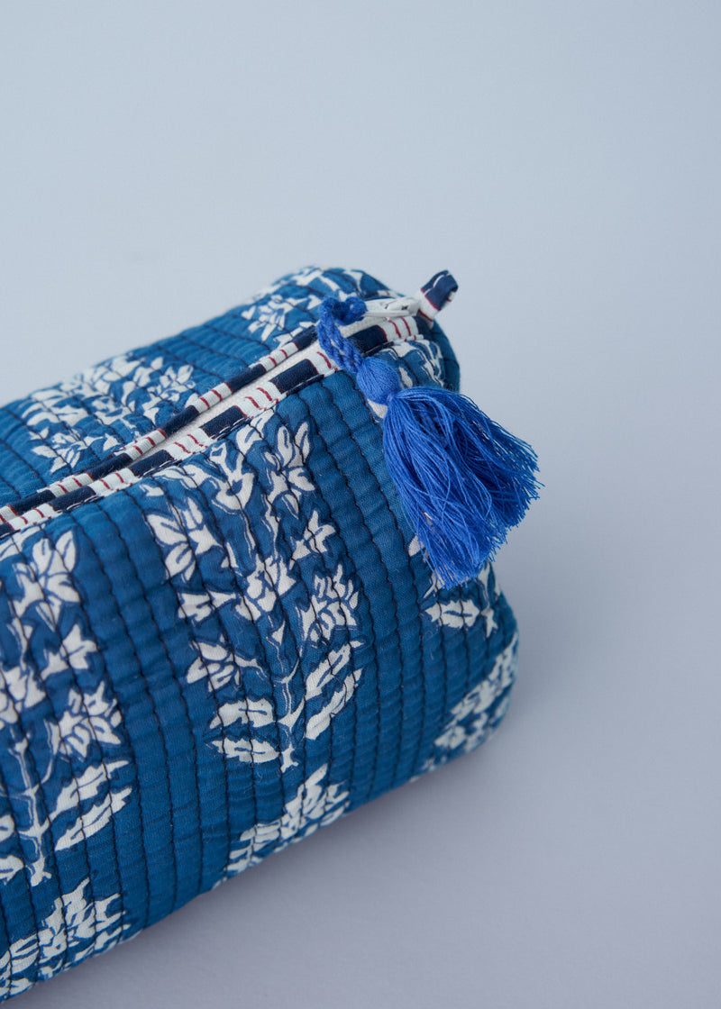 Blue and white floral cotton washbag