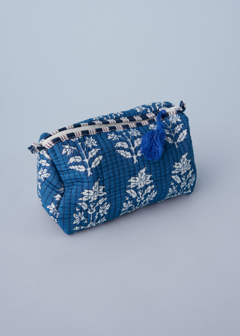 Blue and white floral cotton washbag
