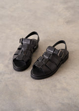 Black leather cut-out fisherman sandals with chunky sole