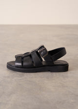 Black leather cut-out fisherman sandals with chunky sole
