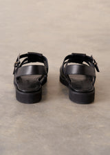 Black leather cut-out fisherman sandals with chunky sole