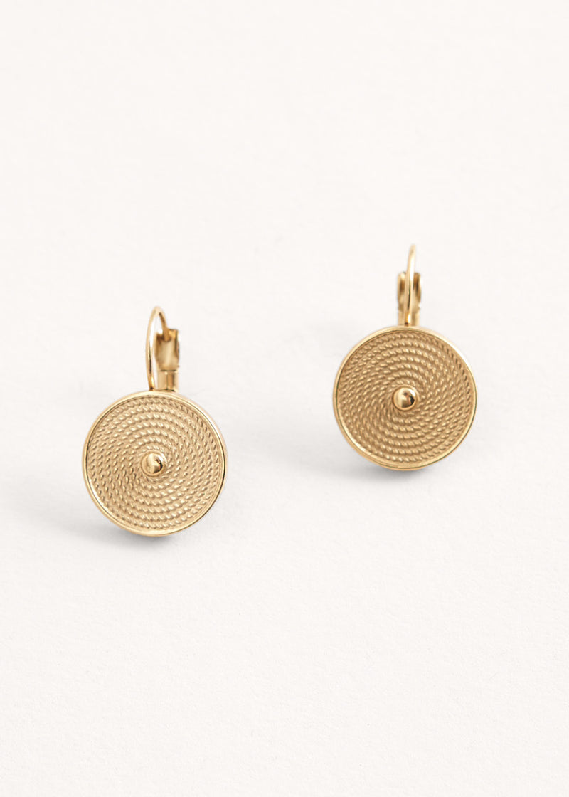 Gold disc drop earrings
