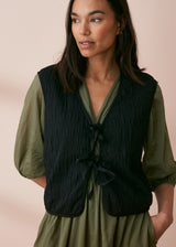 Black textured bow front gilet