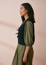 Black textured bow front gilet