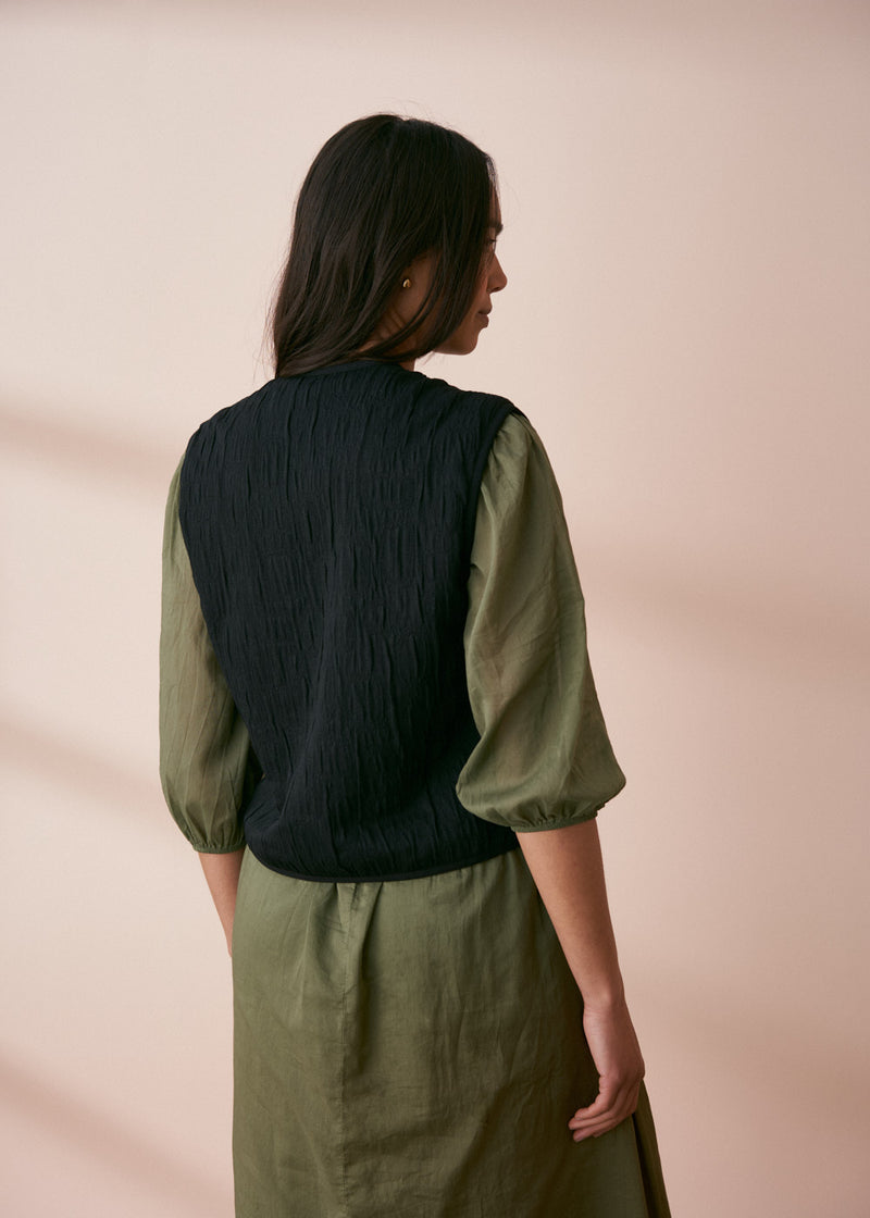 Black textured bow front gilet
