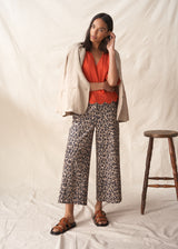 Red puff sleeve blouse with embroidered and scallop hem