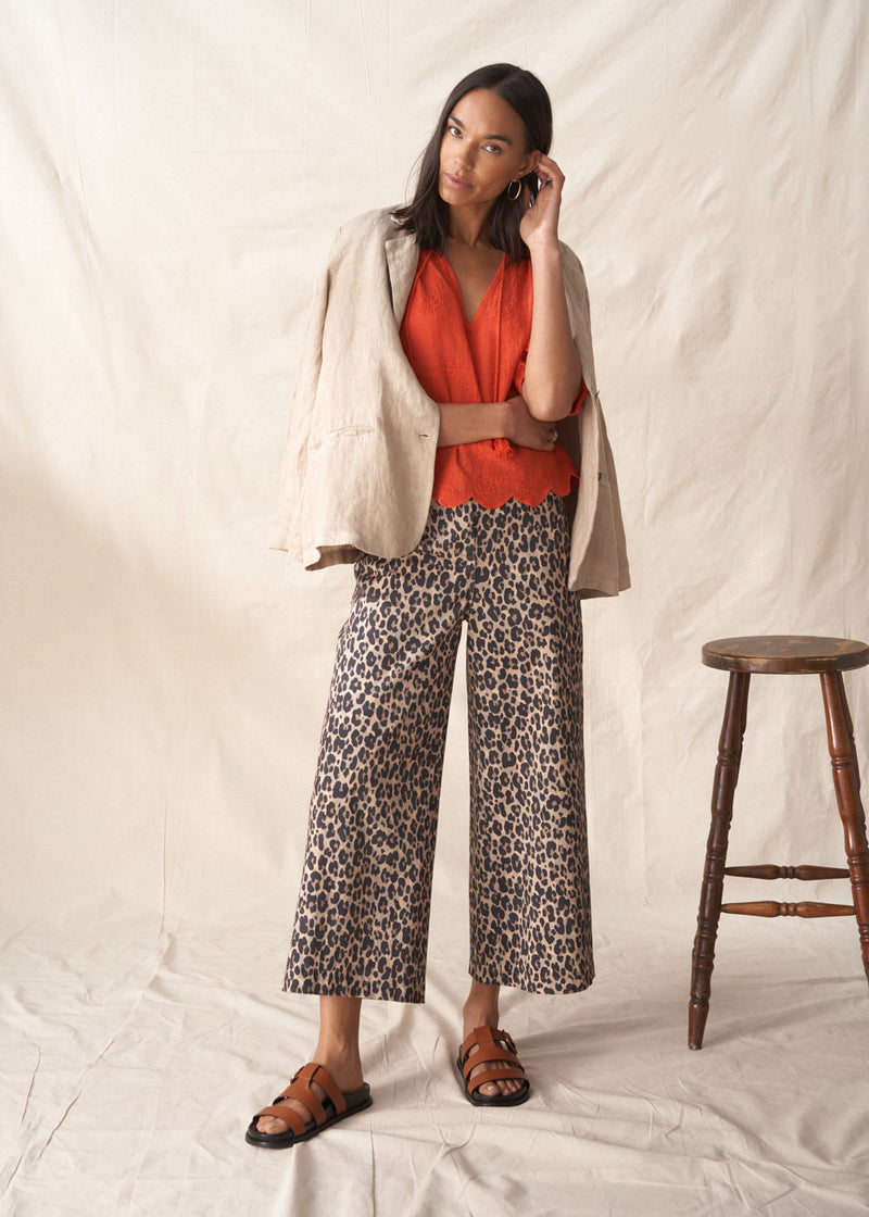 Red puff sleeve blouse with embroidered and scallop hem