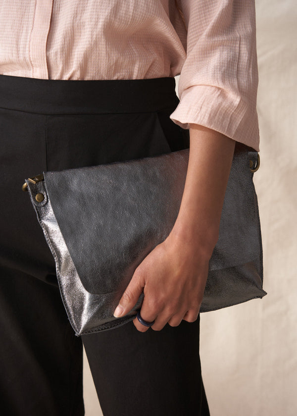 Dark grey metallic leather bag