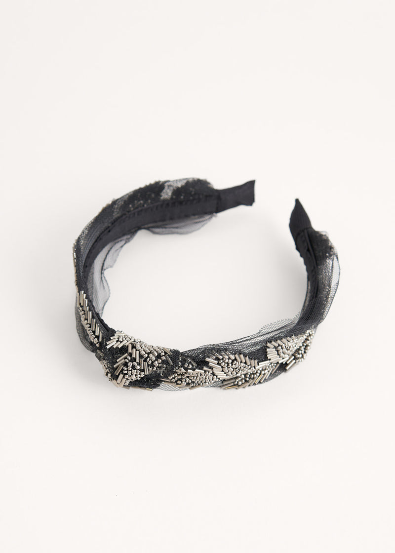 Dark grey beaded headband