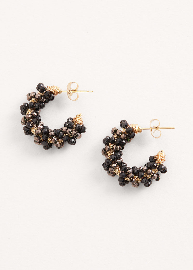 Black beaded hoop earrings
