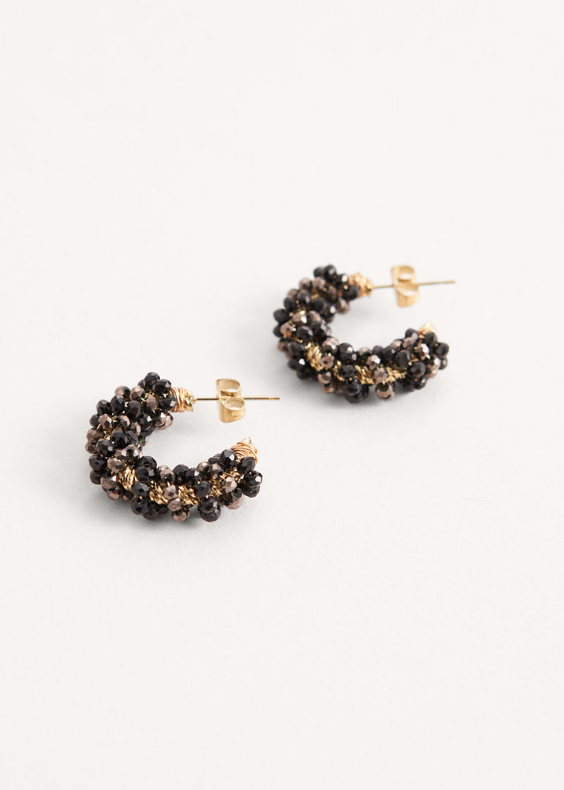 Black beaded hoop earrings