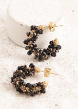 Black beaded hoop earrings