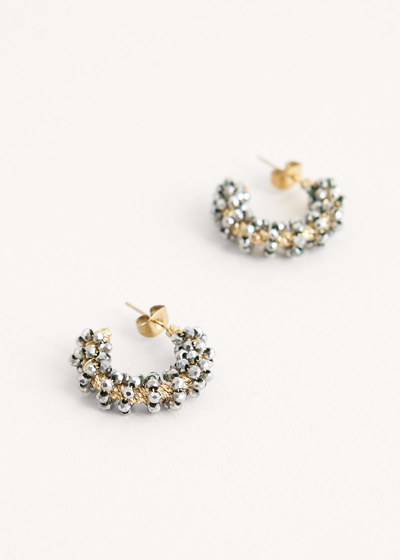 Grey and gold bead hoop earrings