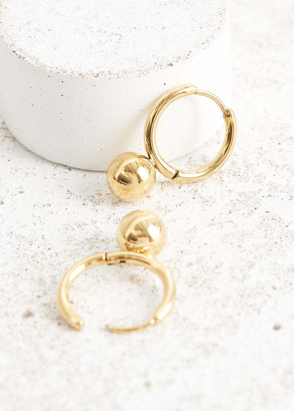 Gold ball drop earring