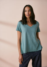 Light green v-neck t-shirt