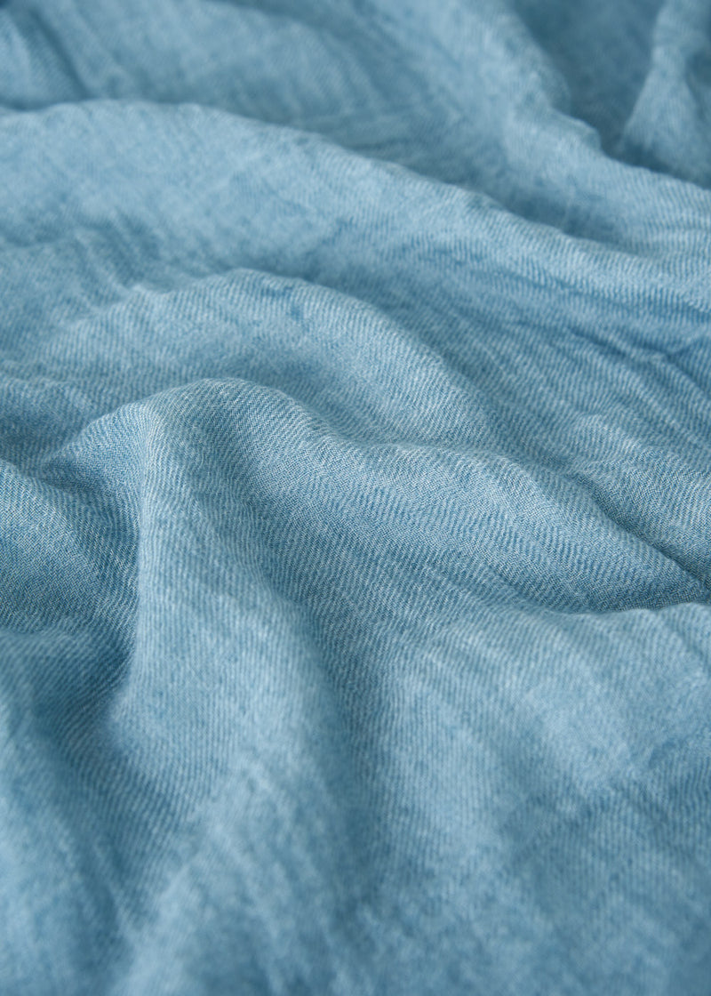 Blue wool blend scarf with raw hem
