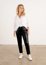 Black leather straight cut trousers