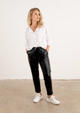 Black leather straight cut trousers