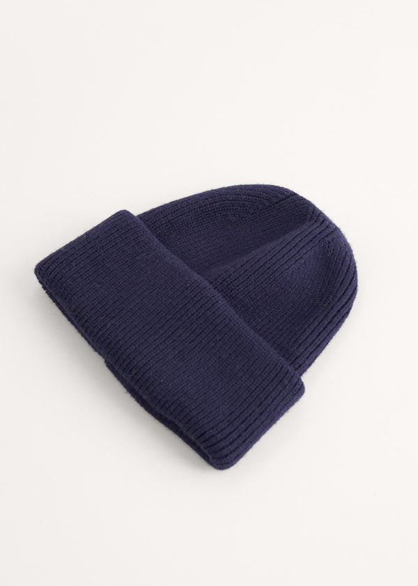 Dark blue wool mix beanie hat