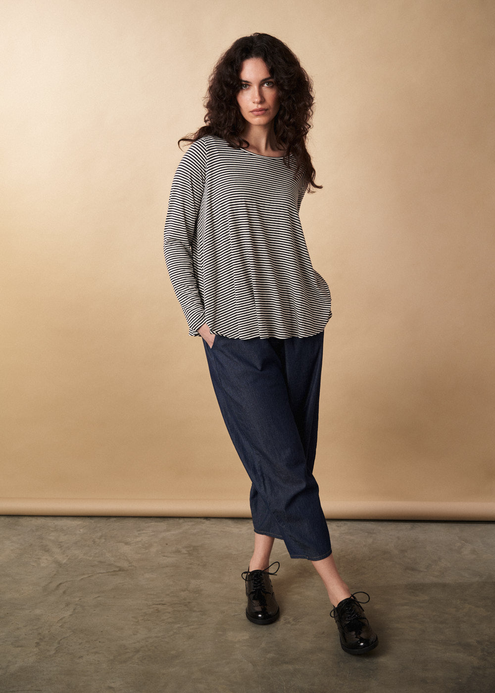 【BAON】25SS★ [BAONHAUS] Kenny Stripe Frill Long Sleeve Tee Sunburst Rib Long Sleeve Tee | FBM
