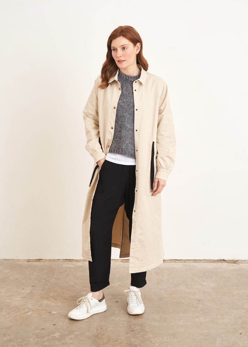 Oatmeal trench coat with waist tie