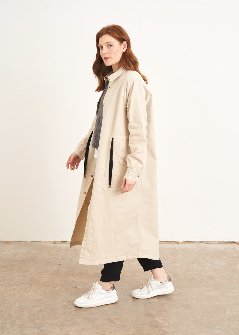 Oatmeal trench coat with waist tie