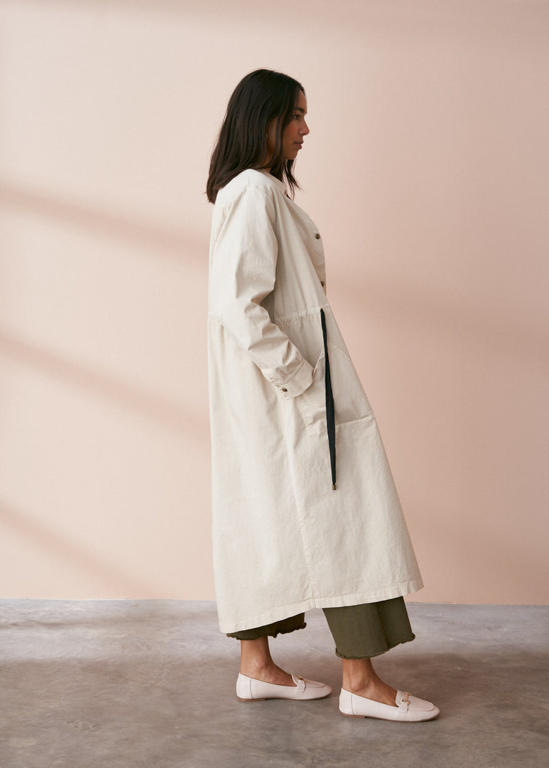 Oatmeal trench coat with waist tie
